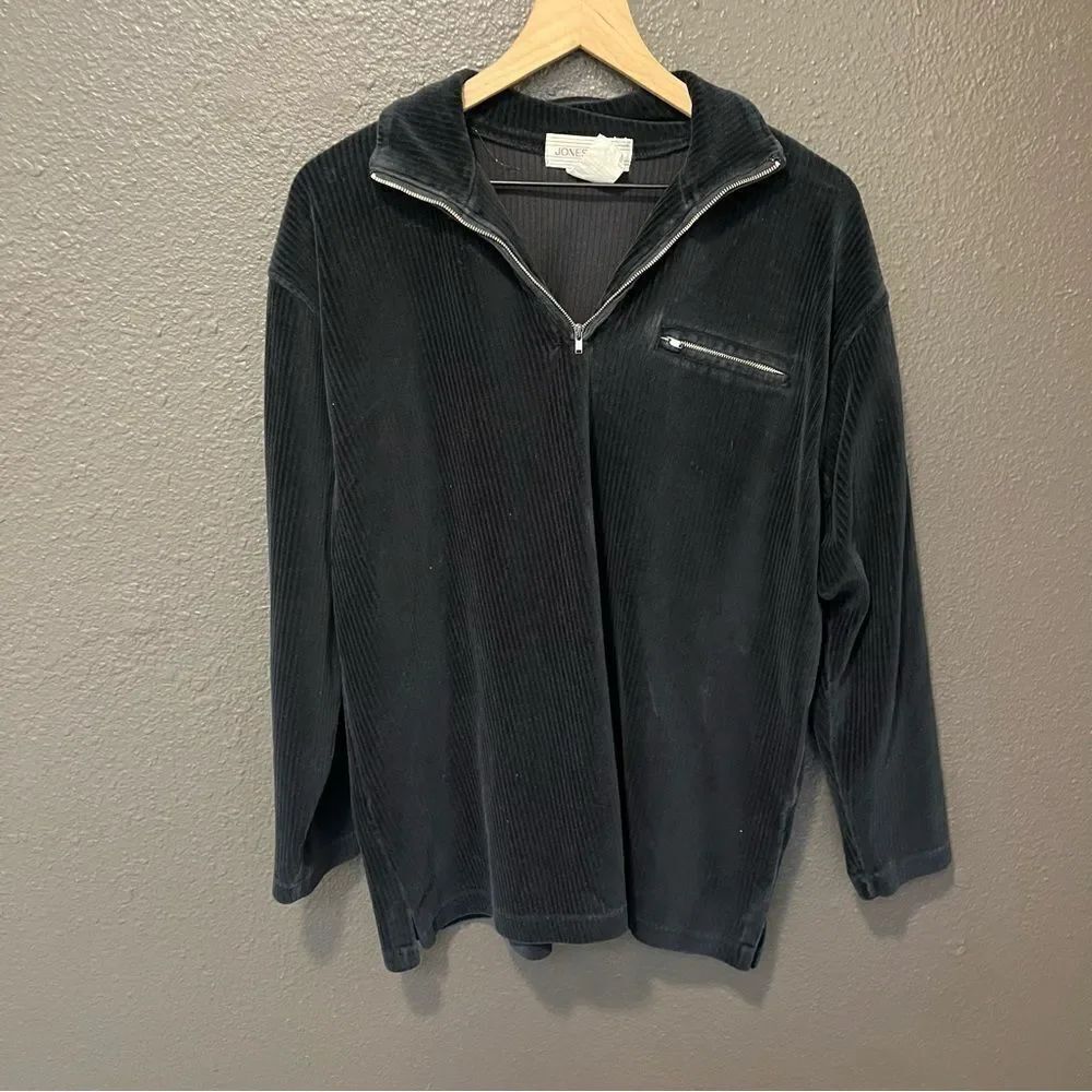 Vintage Jones Wear Sport Velour Black 1/4 Zip Large